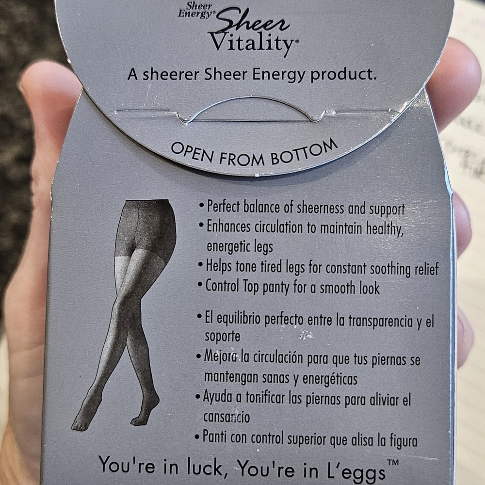 Leggs Sheer Energy Suntan B 9065 Control Top Sheer Toe Pantyhose New In Box NWT - Picture 4 of 6